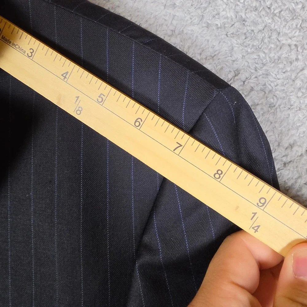 Savile Row Suit Men 40R W34 Navy Blue Two Pieces Pinstripe Pleated Cuffed Wool